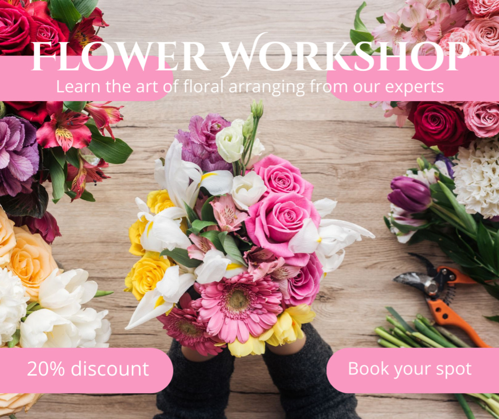 Training in Art of Bouquet Making at Flower Workshop Facebook Šablona návrhu