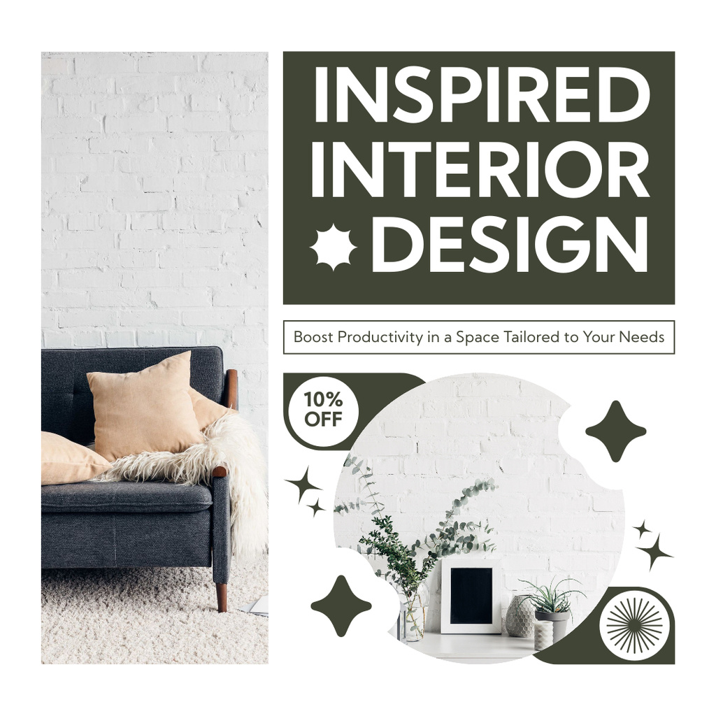 Interior Design Discount Services with Stylish Furniture Instagram Tasarım Şablonu