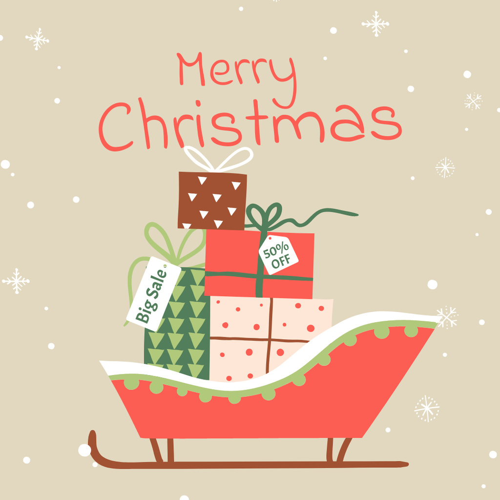 Ontwerpsjabloon van Instagram van Christmas Holiday Greeting with Gifts on Sledges