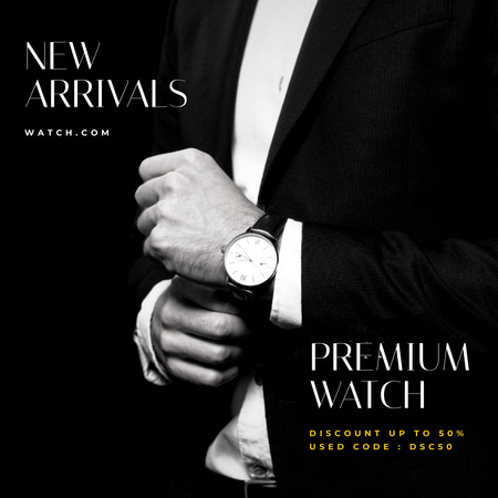 Premium Collection Of Watches Promotion In Black Instagram Design Template