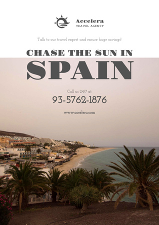 Travel Offer to Spain with mountains landscape Poster A3 Design Template