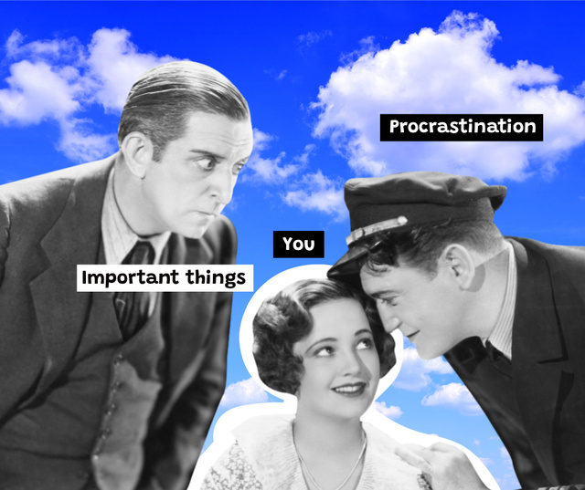 Procrastination concept with vintage photo Facebook – шаблон для дизайна
