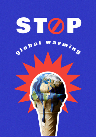 Global Warming Awareness with Melting Planet Poster 28x40in Design Template