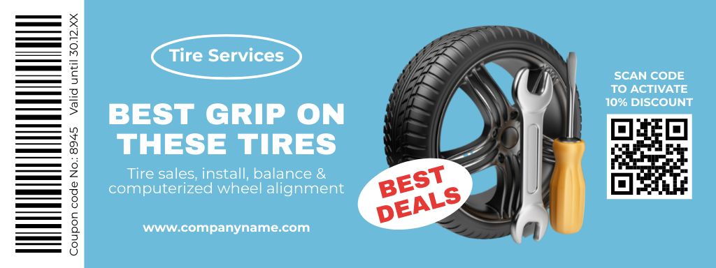 Sale Offer of Tools for Car Tires on Blue Coupon – шаблон для дизайна