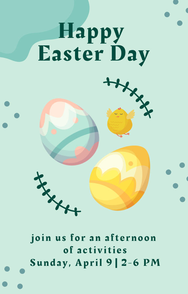 Illustration of Colored Eggs on Happy Easter Day Invitation 4.6x7.2in Design Template
