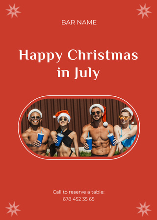Young People Celebrating Christmas in July Postcard A6 Vertical Design Template