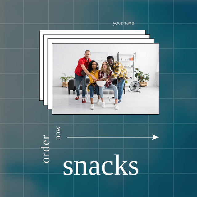 Young Friends Eating Popcorn Instagram AD Πρότυπο σχεδίασης