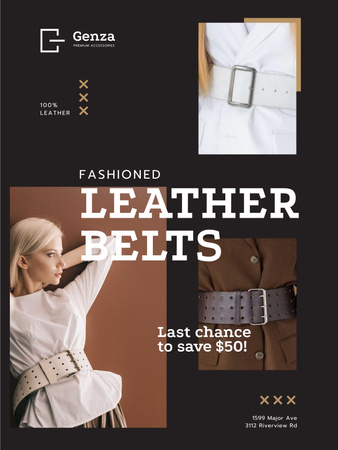 Accessories Store Ad with Women in Leather Belts Poster US Modelo de Design