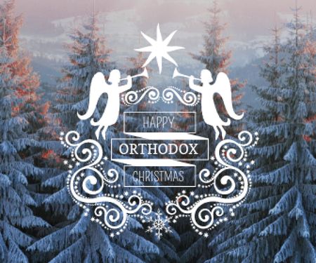 Ontwerpsjabloon van Large Rectangle van Christmas Greeting Winter Forest and Angels