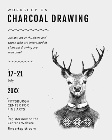 Designvorlage Drawing Workshop Announcement with Deer Image für Poster 16x20in