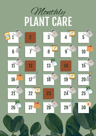 Monthly Plant Care Calendar Schedule Planner Design Template