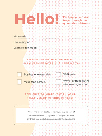Volunteer Help Offer for people on Self-Isolation during Quarantine Poster US Design Template