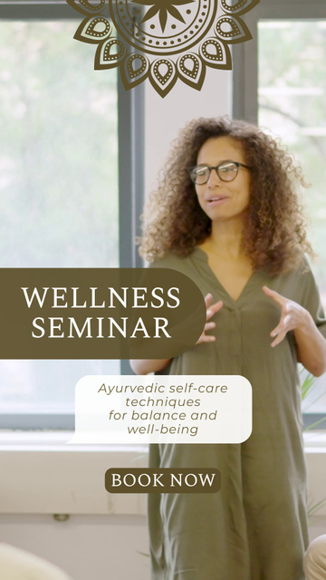 Ontwerpsjabloon van TikTok Video van Ayurvedic Techniques On Wellness Seminar With Booking