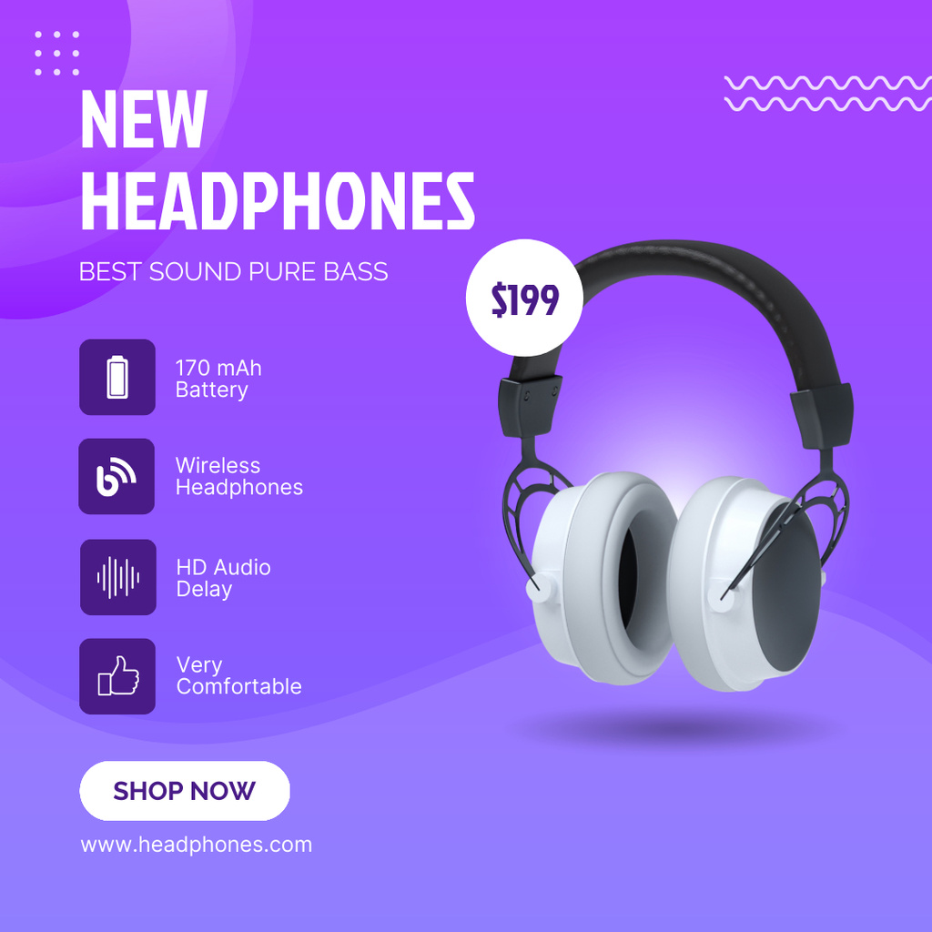 Ontwerpsjabloon van Instagram van Purchase Offer New Headphones on Lilac