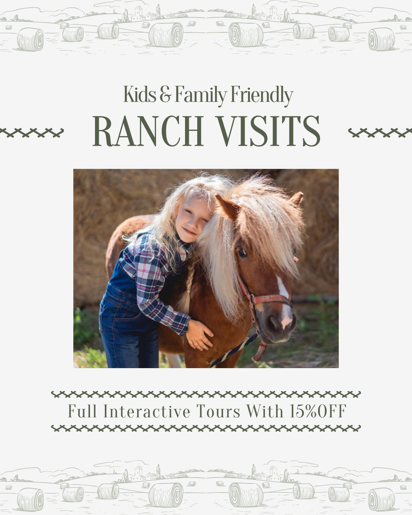 Offer of Visit to Friendly Ranch for Families with Children Instagram Post Verticalデザインテンプレート