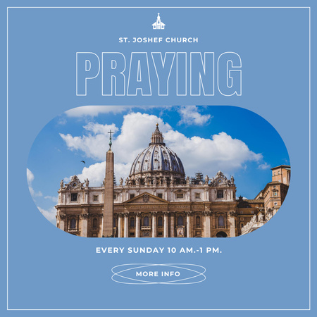 Praying in Church Announcement with Beautiful Cathedral Instagram Design Template