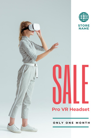 Gadgets Sale Woman Using VR Glasses Flyer A6 Design Template