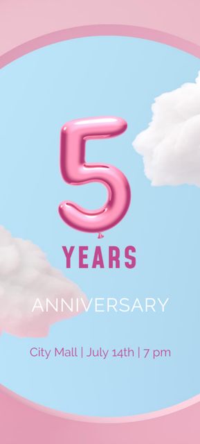 Anniversary Celebration Announcement with Baloon Invitation 9.5x21cm – шаблон для дизайна