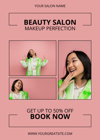 Beauty Salon Discount Offer with Cheerful Woman Flayer Design Template