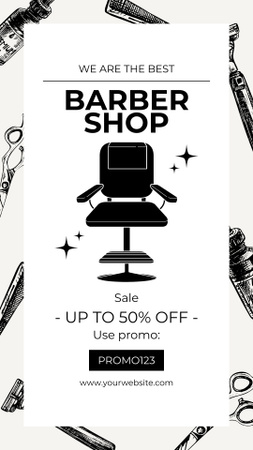 Template di design Promo dei servizi di barbiere con illustrazione della sedia Instagram Story