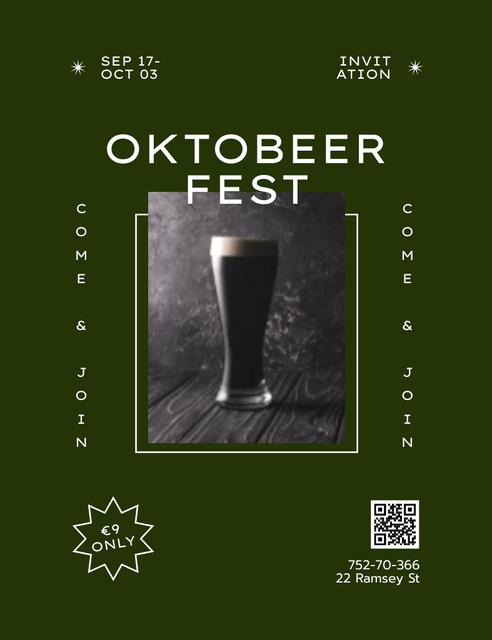 Szablon projektu Oktoberfest Celebration Announcement on Deep Green Color Invitation 13.9x10.7cm