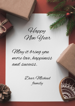 Happy New Year  Family Greetings with Decoration Postcard A5 Vertical Design Template