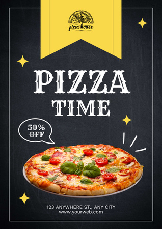 Tempo de desconto para deliciosa pizza apetitosa Poster Modelo de Design