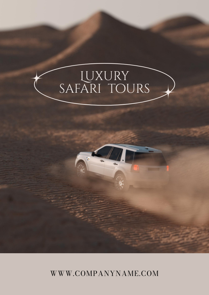 Designvorlage Luxury Safari Tours in Sand Dunes für Postcard A6 Vertical