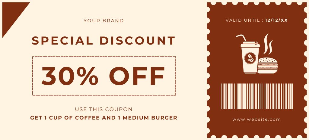 Coffee and Burger Discount Voucher Coupon 3.75x8.25inデザインテンプレート