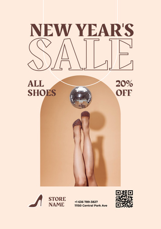 New Year Sale of Stylish Female Shoes Poster Design Template