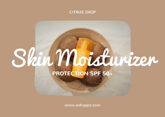 Summer Skincare Offer with Yellow Cream Bottle Card Modelo de Design