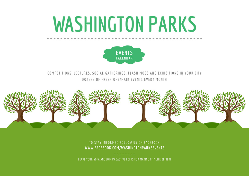 Announcement of Active Events in Parks With Various Trees Poster B2 Horizontal Design Template