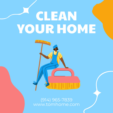 Clearing Services Ad with Girl with Washing Brushes Instagram Design Template