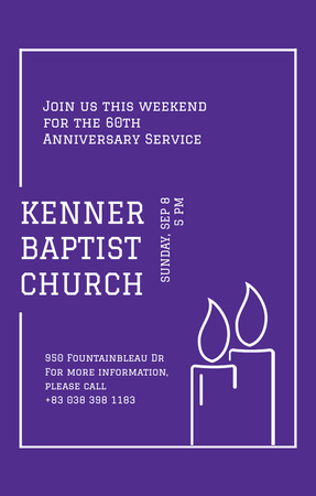 Baptist Church Meeting Announcement on Purple Invitation 4.6x7.2in Design Template