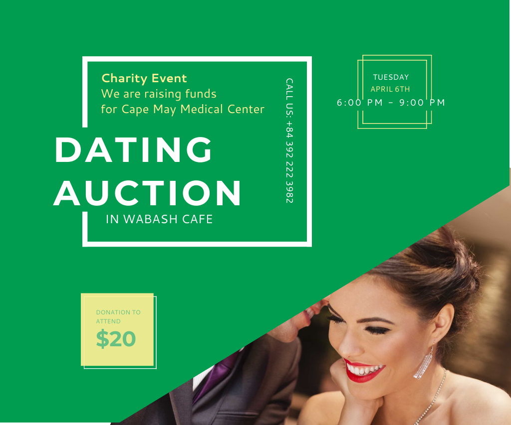 Cafe Dating Auction Announcement on Green Large Rectangle – шаблон для дизайна