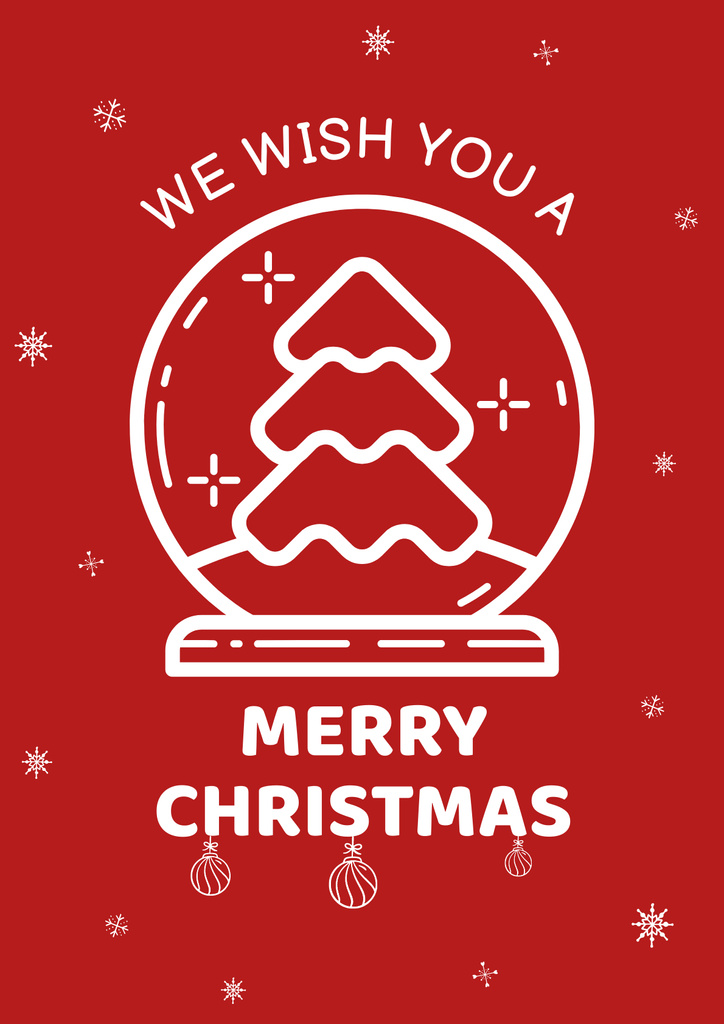 Christmas Wishes with Outlined Tree in Ball Poster Modelo de Design