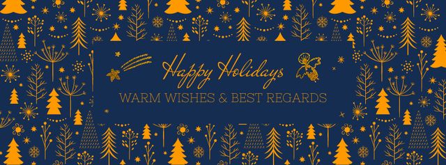 Happy Holidays Greeting with Winter Forest Facebook cover Design Template