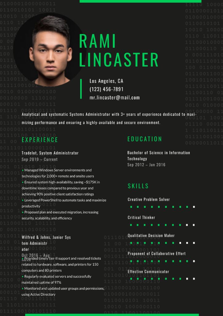 Template di design System Administrator Skills and Experience on Blank Resume