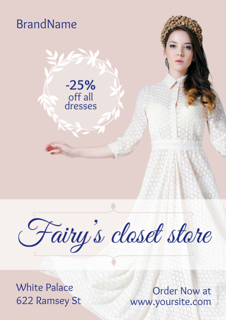 Szablon projektu Clothes Sale with Woman in White Dress Flyer A7
