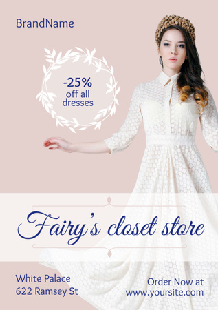 Platilla de diseño Clothes Sale with Woman in White Dress Flyer A7