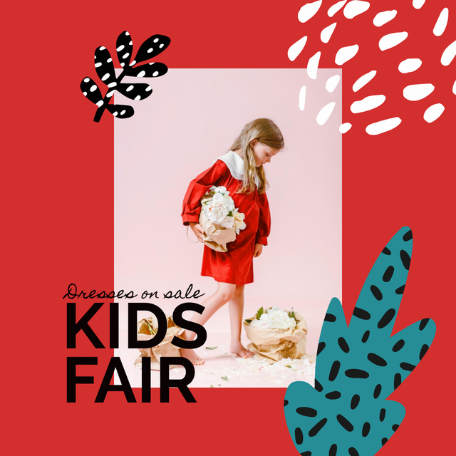 Kids Fair Sale Announcement with Little Girl and Flowers Instagram Design Template