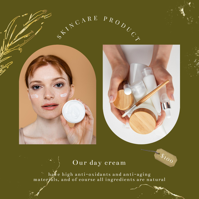 Skincare Ad with Girl applying Cream Instagram Πρότυπο σχεδίασης