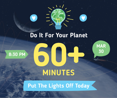 Earth hour announcement with planet view Facebook tervezősablon