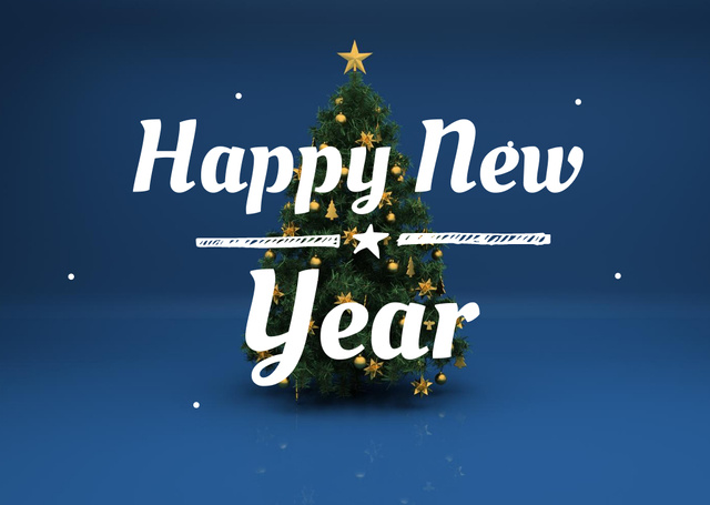 New Year Holiday Greeting with Festive Decorated Tree Postcard – шаблон для дизайна