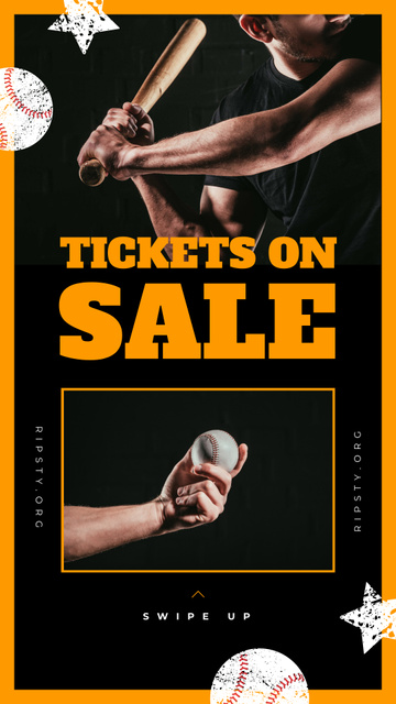 Platilla de diseño Match Tickets Sale Man Playing Baseball Instagram Story