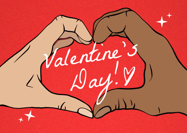 Platilla de diseño Warm Valentine's Day Regards with Female and Male Hands Card
