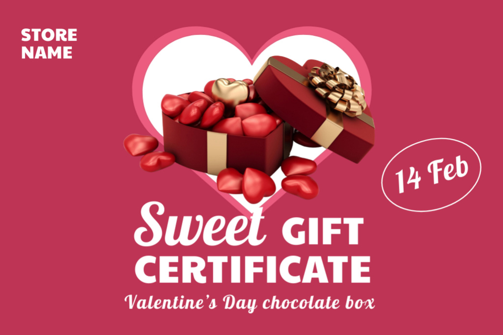 Offer of Chocolate Box on Valentine's Day Gift Certificate Πρότυπο σχεδίασης