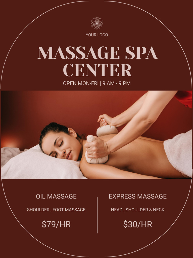 Plantilla de diseño de Spa Center Promotion with Young Woman Getting Massage Poster US 