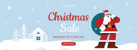 Plantilla de diseño de Christmas Sale Offer with Cartoon Santa Blue Facebook cover 