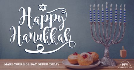 Happy Hanukkah greeting with Menora Facebook AD Design Template
